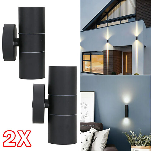 Universal 2x applique murale supérieure en acier inoxydable noire GU10 IP54 double LED