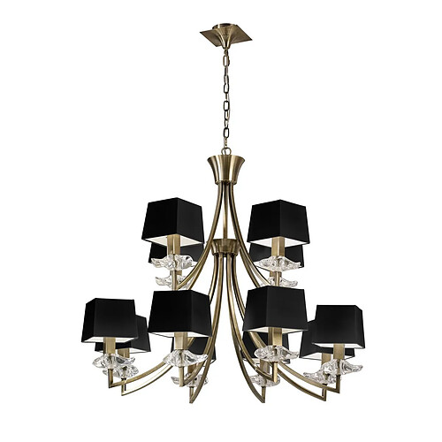 Inspired Akira Pendant 2 Tier 12 Light E14, Laiton antique avec abat-jour noirs