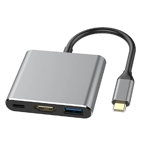 Adaptateur 3 En 1 Type C Vers HDMI USB-C USB 3.0 Pour Macbook Pro IPad Pro Gris