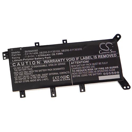 vhbw batterie compatible avec Asus VivoBook 4000, VivoBook MX555, VivoBook V555L, VivoBook X555UQ laptop (4700mAh, 7,6V, Li-Polymère, noir)