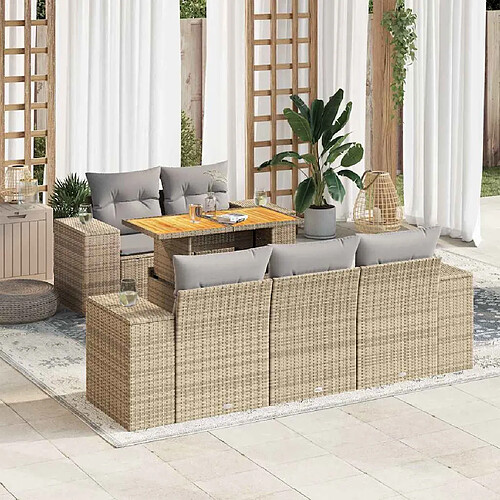 vidaXL Salon de jardin avec coussins 6 pcs beige résine tressée