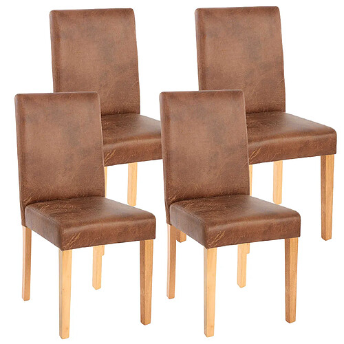 Mendler Lot de 4 chaises de séjour Littau ~ tissu, aspect daim marron, pieds clairs