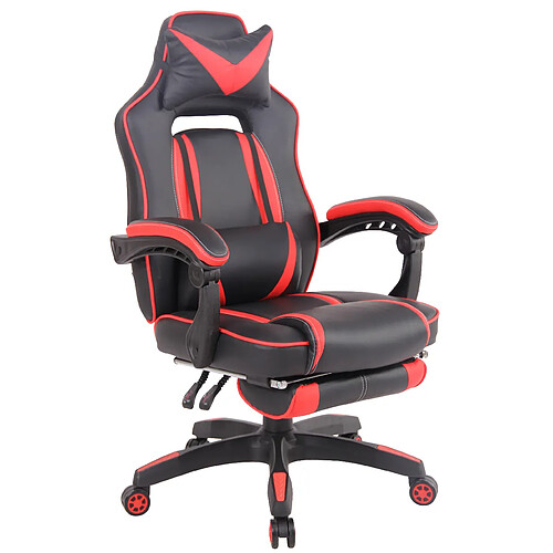 Decoshop26 Chaise de bureau fauteuil gaming avec repose-pieds téléscopique en synthétique noir et rouge BUR10626