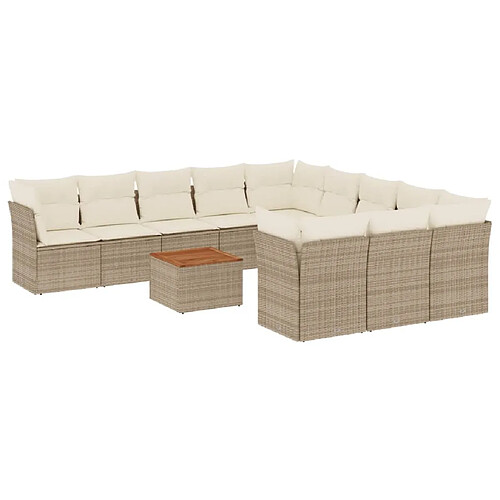 Maison Chic Salon de jardin avec coussins 12 pcs | Ensemble de Table et chaises | Mobilier d'Extérieur beige résine tressée -GKD68191