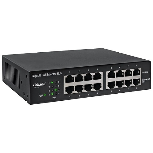 InLine® PoE + Hub d'injecteur réseau gigabit 8 ports (8x PoE +), 1 Go / s, 19 "(supports inclus), métal, sans ventilateur