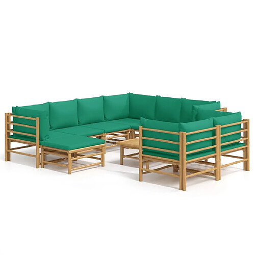 Maison Chic Salon de jardin 10 pcs + coussins - Mobilier/Meubles de jardin - Table et chaises d'extérieur vert bambou -MN29046