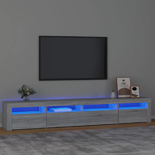 vidaXL Meuble TV avec lumières LED Sonoma gris 240x35x40 cm