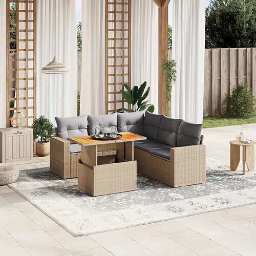 vidaXL Salon de jardin avec coussins 6 pcs beige résine tressée