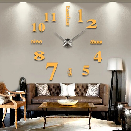 Wewoo Sticker jaune Horloge créative de mur d'autocollant de DIY 3D de miroir, taille: 120 * 120cm