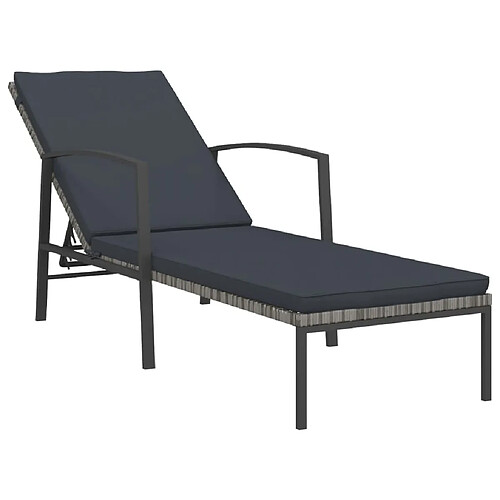 Helloshop26 Transat chaise longue bain de soleil lit de jardin terrasse meuble d'extérieur avec coussin résine tressée gris 02_0012511