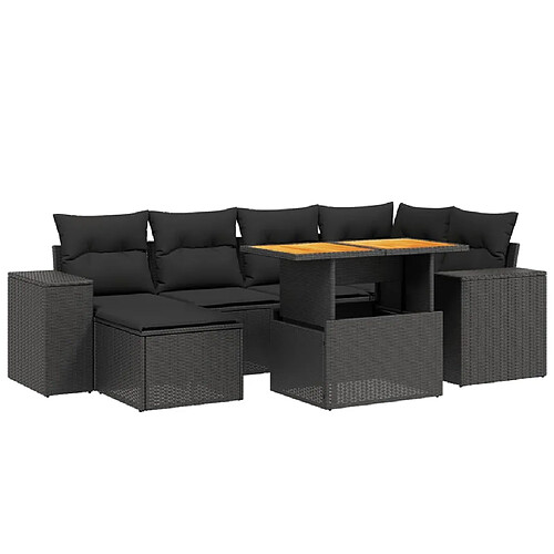 Maison Chic Ensemble Tables et chaises d'extérieur 7pcs avec coussins,Salon de jardin noir résine tressée -GKD265142