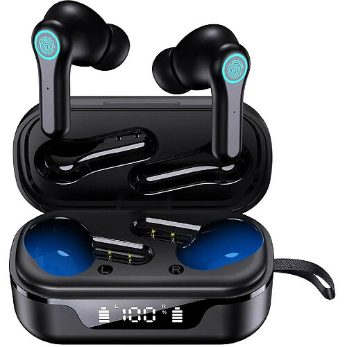 Chrono Ecouteur Bluetooth, Écouteurs sans Fil Bluetooth 5.1 avec Mini Boîtier (30g) TWS Stéréo Oreillette Bluetooth 30h d'Autonomie, Contrôle Tactile, USB-C Charge Rapide IPX7 Étanche Casque Sport(Noir)