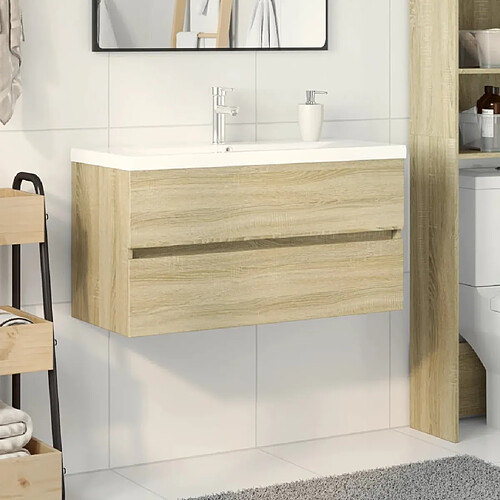 vidaXL Ensemble de meubles de bain 2pcs céramique et bois d'ingénierie