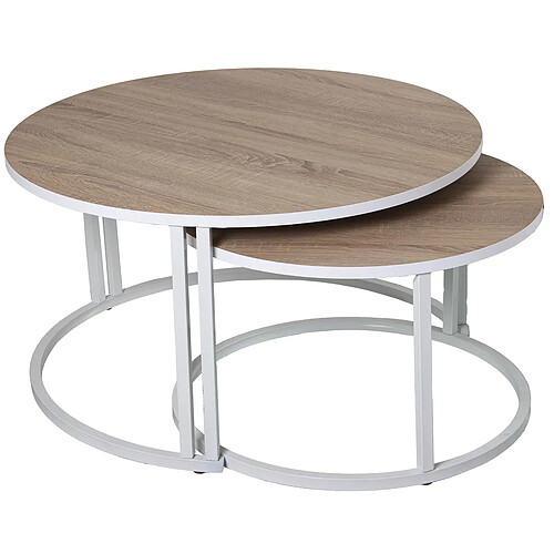 Jeu de 2 tables Alexandra House Living Blanc Marron Bois