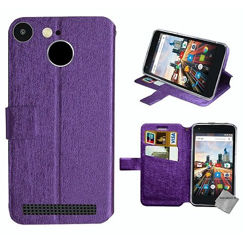 Htdmobiles Housse etui portefeuille pour Archos 50F Helium + film ecran - MAUVE