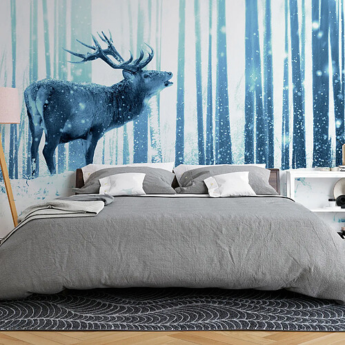 Artgeist Papier peint - Deer in the Snow (Blue) [100x70]