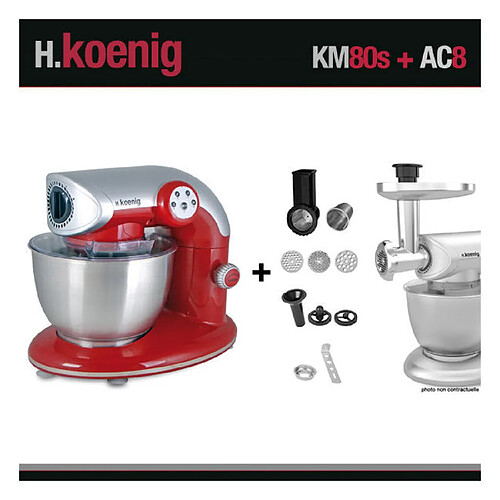 HKOENIG KM80 S ROUGE + AC8 : ROBOT PETRIN 1000W+ ACCESSOIRES OPTIONNELS