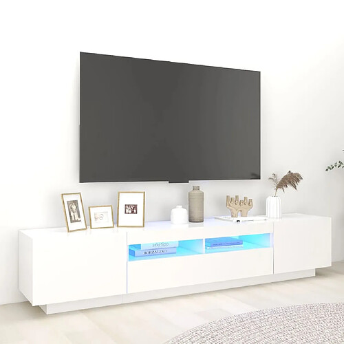 vidaXL Meuble TV avec lumières LED Blanc 200x35x40 cm