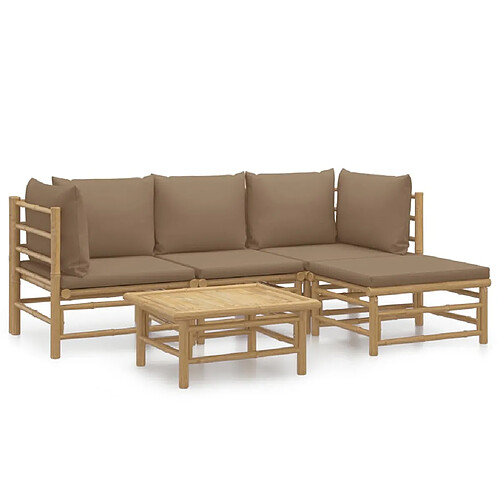 Maison Chic Salon de jardin 5 pcs + coussins - Mobilier/Meubles de jardin - Table et chaises d'extérieur taupe bambou -MN59441