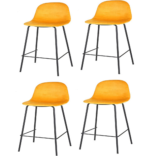 Toilinux Lot de 4 Tabourets de bar design velours Ima - Jaune