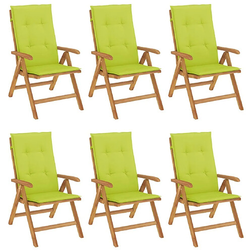 Maison Chic Lot de 6 Chaises de jardin inclinables,Fauteuil d'extérieur et coussins bois teck -MN56306