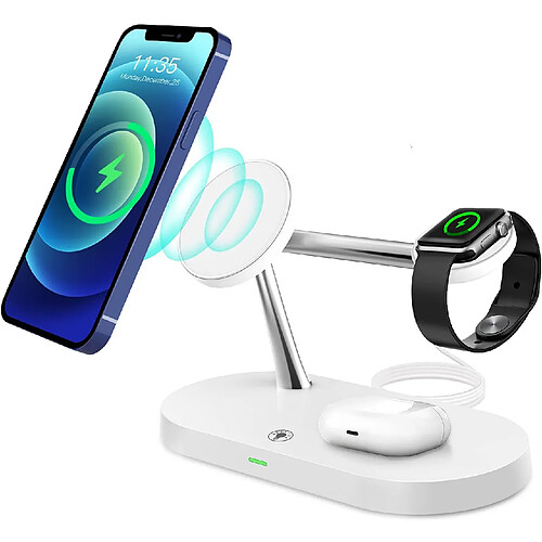 Chrono Chargeur sans fil magnétique 3 en 1 avec veilleuse, station de charge sans fil QI rapide 15 W, station d'accueil compatible avec iPhone 12/11/X/XS Max, série IWatch, AirPods Pro/2,(blanc)