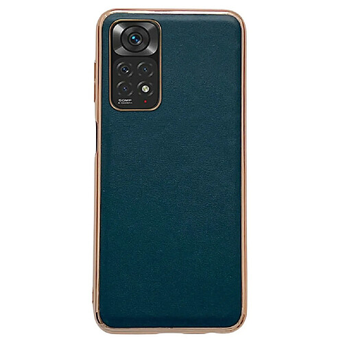 Coque en TPU + cuir véritable électroplaqué, anti-chute pour votre Xiaomi Redmi Note 11 4G (Qualcomm)/Note 11S 4G - vert nuit