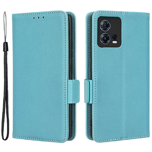 Etui en PU texture litchi, fermoir magnétique double avec support pour votre Motorola Edge 30 Fusion 5G/Moto S30 Pro 5G - bleu clair