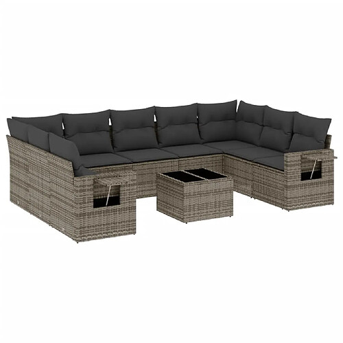 Maison Chic Salon de jardin avec coussins 10 pcs, Ensemble Tables et chaises de jardin, gris résine tressée -GKD748730