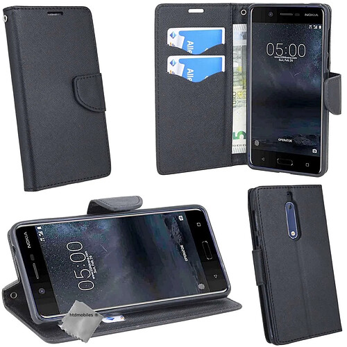 Htdmobiles Housse etui portefeuille pour Nokia 5 + film ecran - NOIR / NOIR