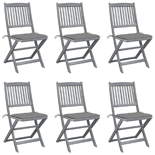 vidaXL Chaises pliables d'extérieur lot de 6 et coussins Bois d'acacia