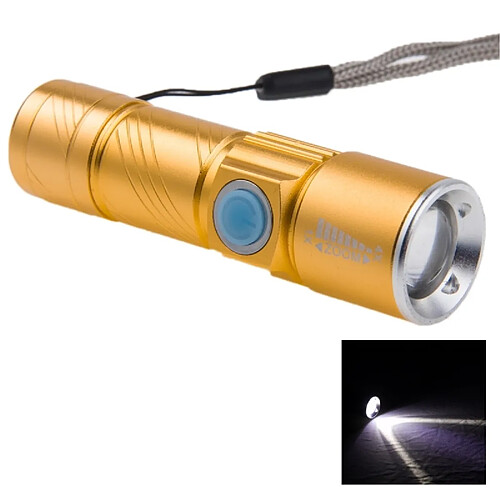 Wewoo Lampe de poche torche or Cree Q5 LED 3-Mode de rétractable lumière blanche avec cordon