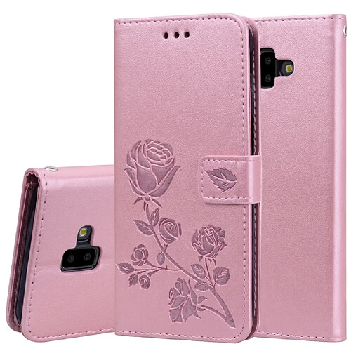 Wewoo Housse Coque Étui en cuir avec rabat horizontal relief Rose pour Samsung Galaxy J6 Plus, support et logements pour cartes porte-monnaie (or rose)