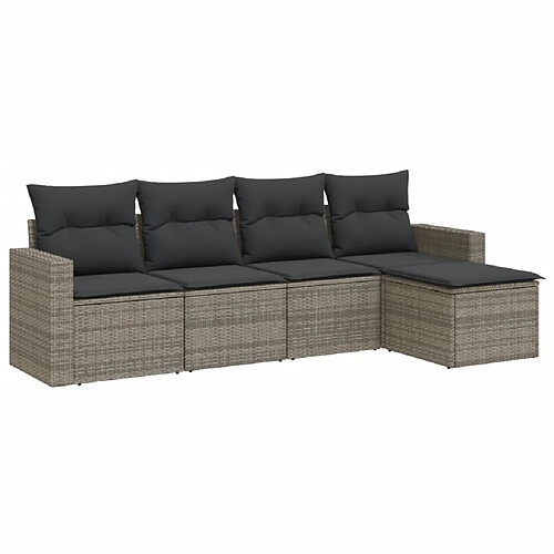 Maison Chic Salon de jardin 5 pcs avec coussins | Ensemble de Table et chaises | Mobilier d'Extérieur gris résine tressée -GKD15143