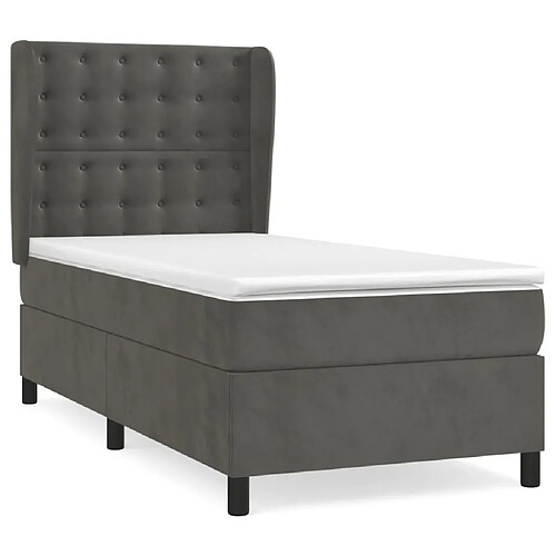 Maison Chic Lit adulte- Lit + matelas,Sommier à lattes de lit et matelas Gris foncé 90x190 cm Velours -GKD77095