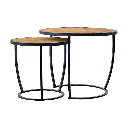 Helloshop26 Set de 2 tables basses gigognes rondes noir effet bois 03_0008366