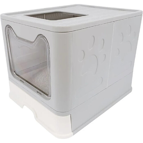 M-Pets Maison de toilette - M PETS - SILE TOP - Gris - 51 x 41 x 12.5 cm - Pratique, démontable, tiroir coulissant, pelle incluse