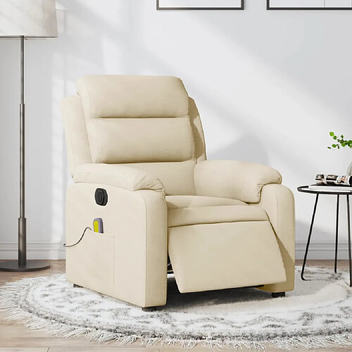 vidaXL Fauteuil inclinable de massage électrique crème tissu