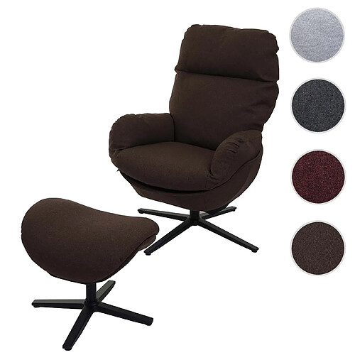 Mendler Fauteuil relax + pouf HWC-L12, Fauteuil TV Fauteuil à bascule Fonction bascule, pivotant, métal tissu/textile ~ marron