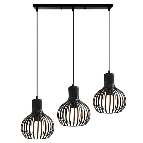 Stoex Lustre Créatif Rétro Suspension Luminaire Réglable en Hauteur 3 Lumières Plafonnier Antique E27 Noir