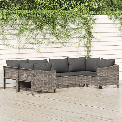 vidaXL Salon de jardin 6 pcs avec coussins Gris Résine tressée