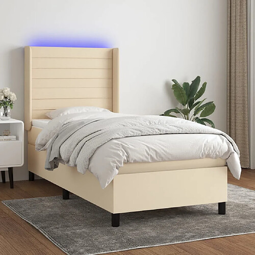 vidaXL Sommier à lattes de lit matelas et LED Crème 80x200cm Tissu