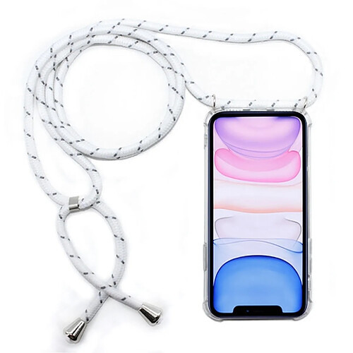 Wewoo Coque Souple pour téléphone portable TPU transparente à quatre coins et anti-chute avec cordon iPhone 11 gris blanc