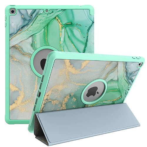 Etui en PU trois volets avec support motif marbré/vert pour votre Apple iPad 10.2 (2020)(2019)