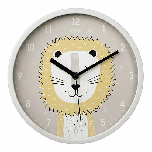 Hama Horloge Murale Lucky Lion pour Enfant - Horloge à Quartz silencieuse - Affichage analogique de l'heure - Design Amusant - Diamètre : 25 cm - Gris