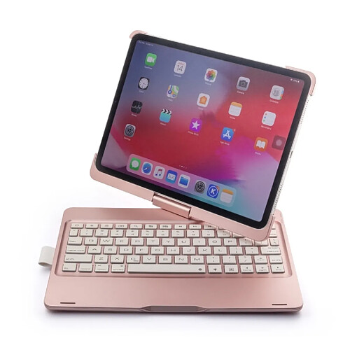 Wewoo F360B Etui de protection pour clavier sans fil Bluetooth à contre-jour en aluminium à rétro-éclairage coloré de 360 degrés avec basculement iPad Pro 11 pouces 2018 Or rose