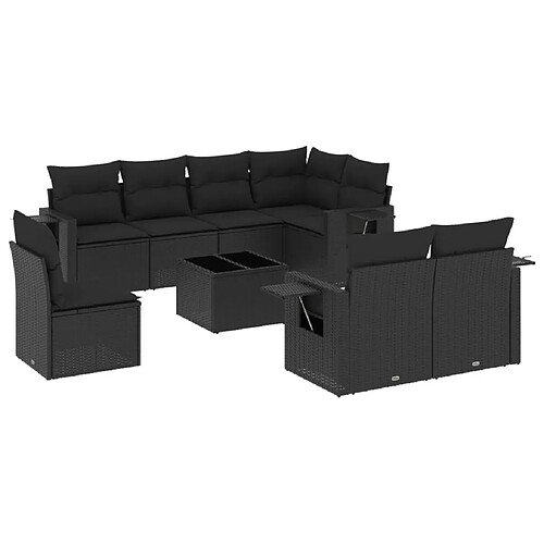 Maison Chic Salon de jardin 9 pcs avec coussins | Ensemble de Table et chaises | Mobilier d'Extérieur noir résine tressée -GKD51307