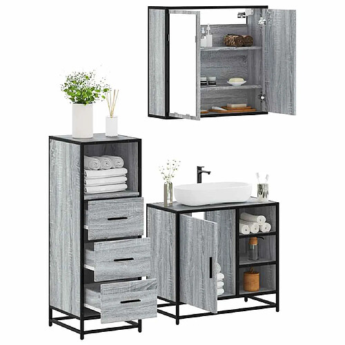 vidaXL Ensemble de meubles de salle de bain 3 pcs Sonoma gris