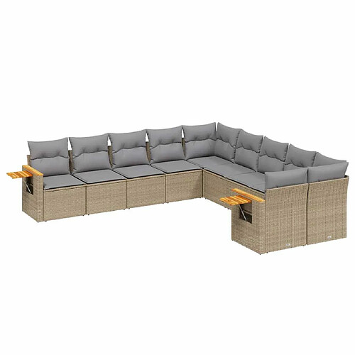 Maison Chic Salon de jardin avec coussins 10 pcs, Ensemble Tables et chaises de jardin, beige résine tressée -GKD499061