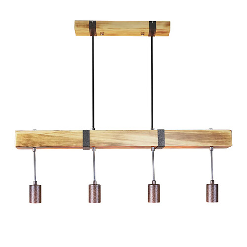 NETTLIFE Suspension 4 ampoules E27 Diam.80cm rétro avec poutre en bois Vintage pour salle à manger cuisine max.25W